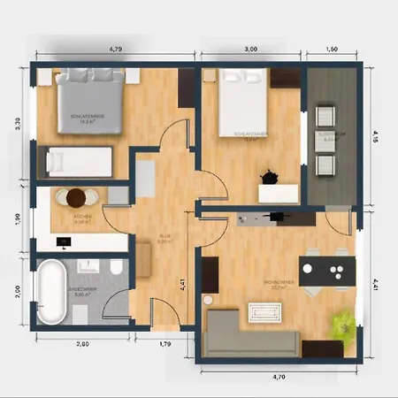 Ecocube Apartment2 Meppen14, Balkon, Kueche, Waschmaschine